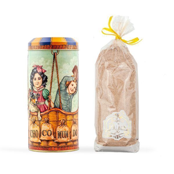 Lata Globo de Chocolate a la Taza con diseño exclusivo y chocolate en polvo artesanal.