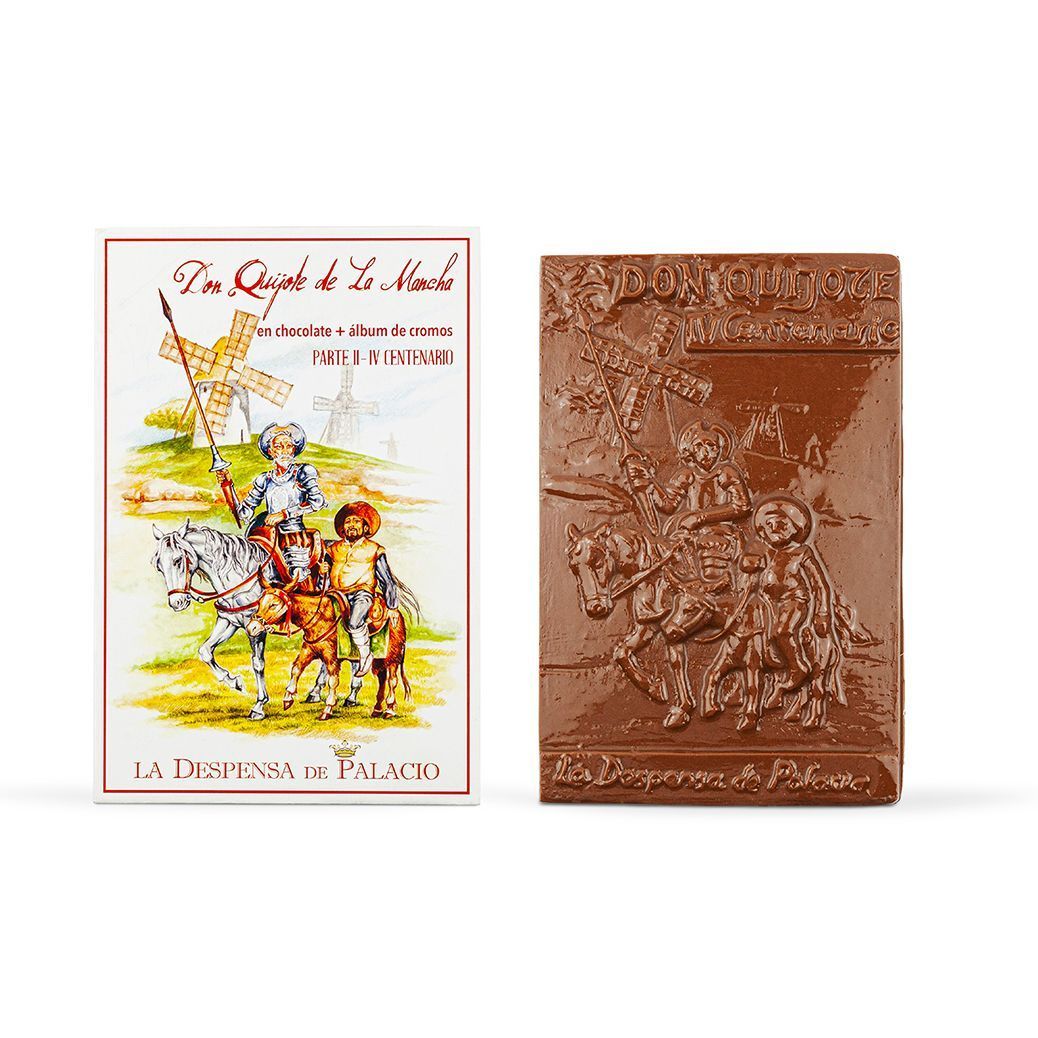 Estuche Don Quijote con chocolate artesanal en alto relieve e ilustraciones de acuarela.
