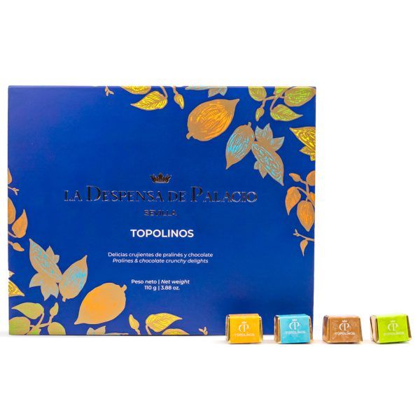 Descubre nuestros Topolinos: surtido de bombones artesanales con pralinés de pistacho, almendra-avellana, café y naranja. Elegancia y sabor único en cada bocado.